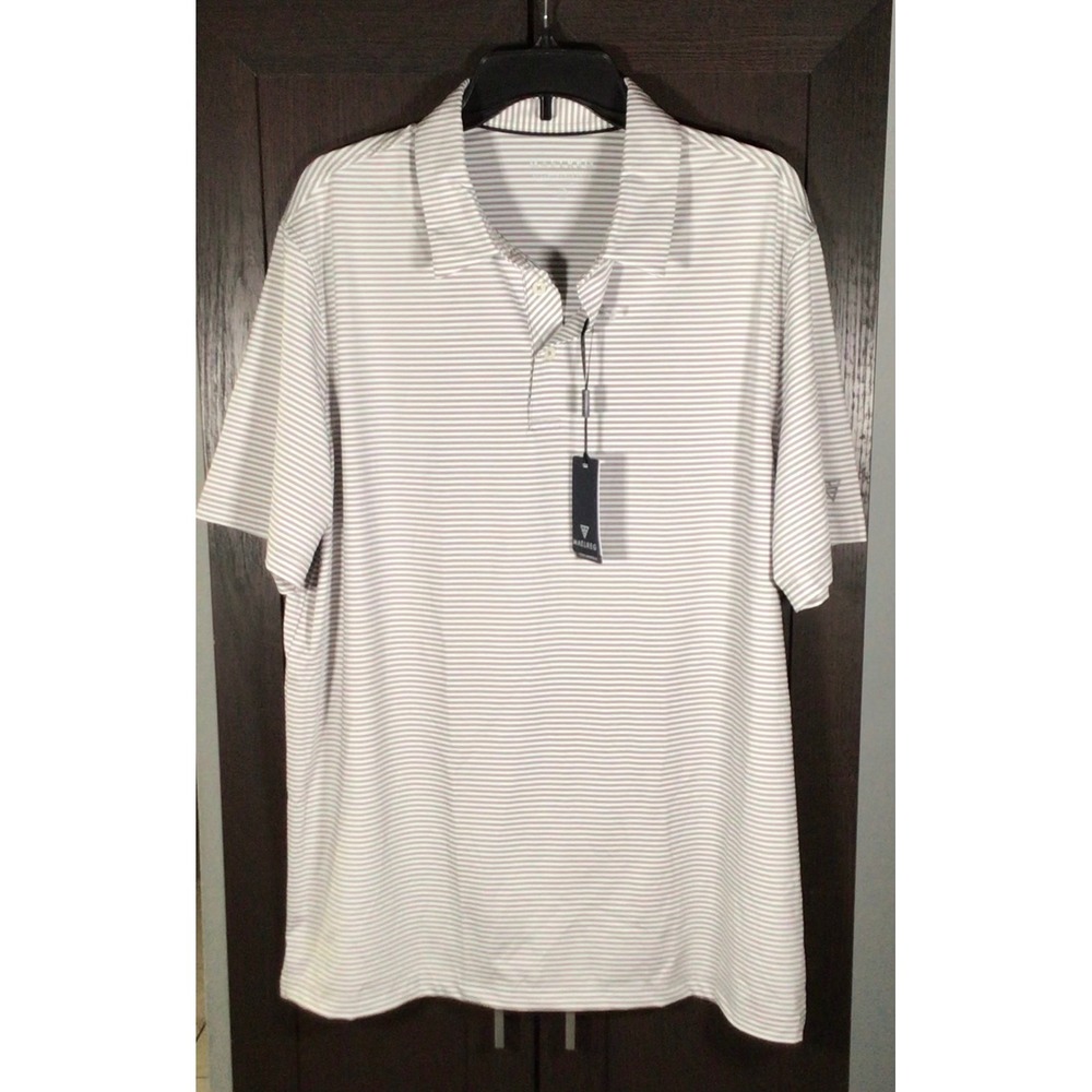 Maelreg Performance Polo Shirt Mens XL Grey White Striped Golf Short Sleeve NWT